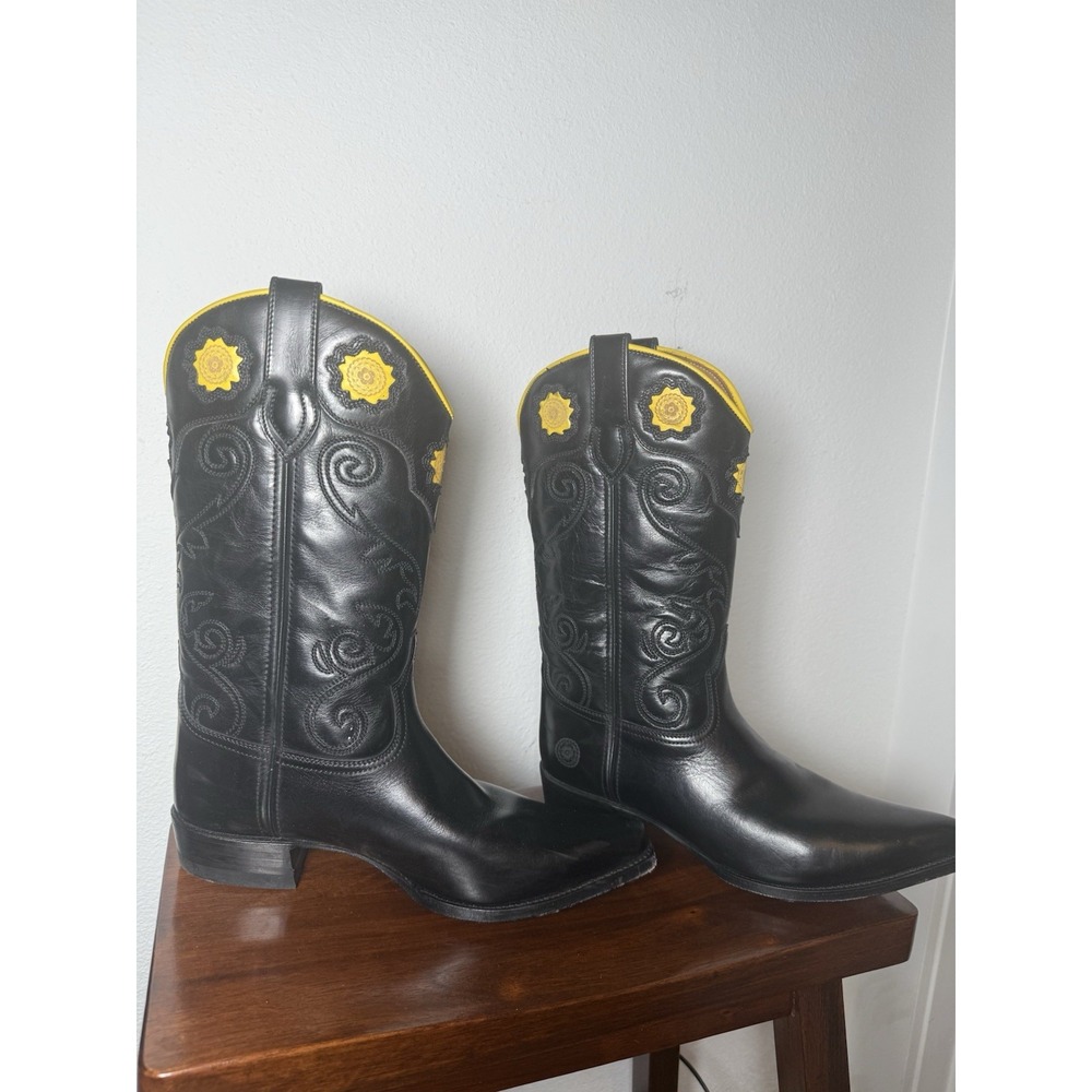 RANCH ROAD Rosette Black Leather Western‎ Women's Boots Made in Spain 10 B